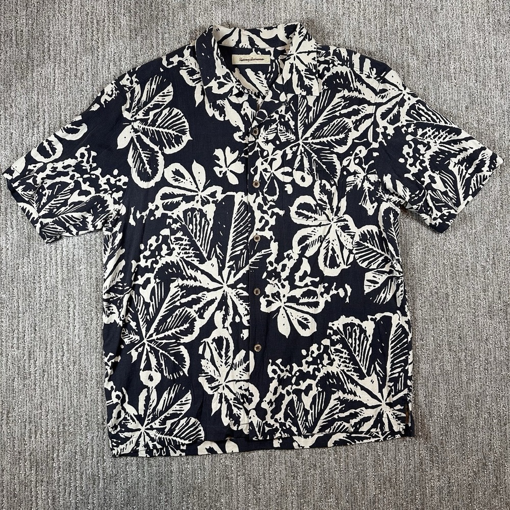 Tommy Bahama Men Shirt Large 100% Silk Hawaiian Island Tropics Floral Print